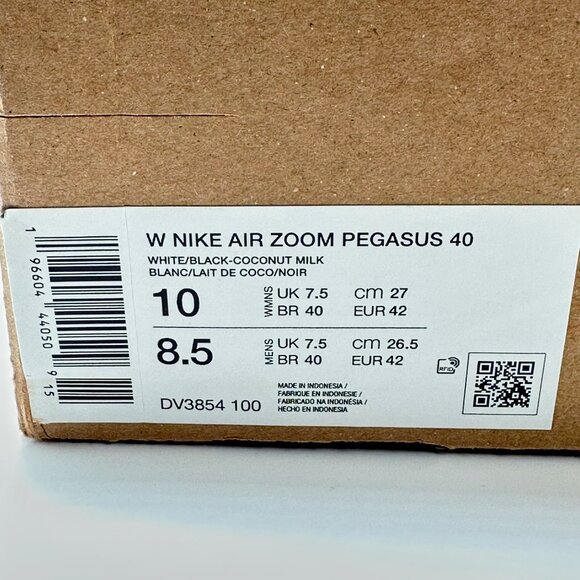 Women Nike Pegasus 40 White Coconut Milk Black DV3854-100 Women: Sz 10/Men: 8.5 - Picture 12 of 12